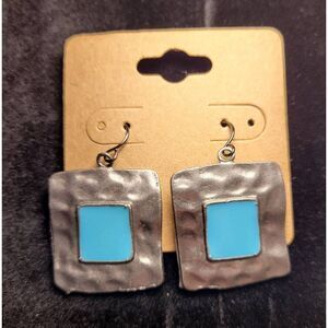 (3 for $15) JoMa Hammered Silvertone Dangle Earrings with Turqoise colored accen